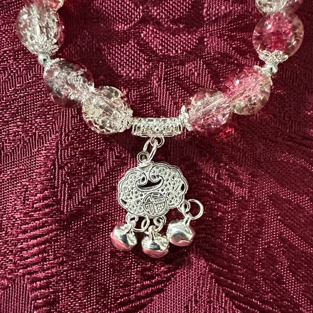 Elegant Pink Beaded Bracelet with Silver Charm - Picture 4 of 4